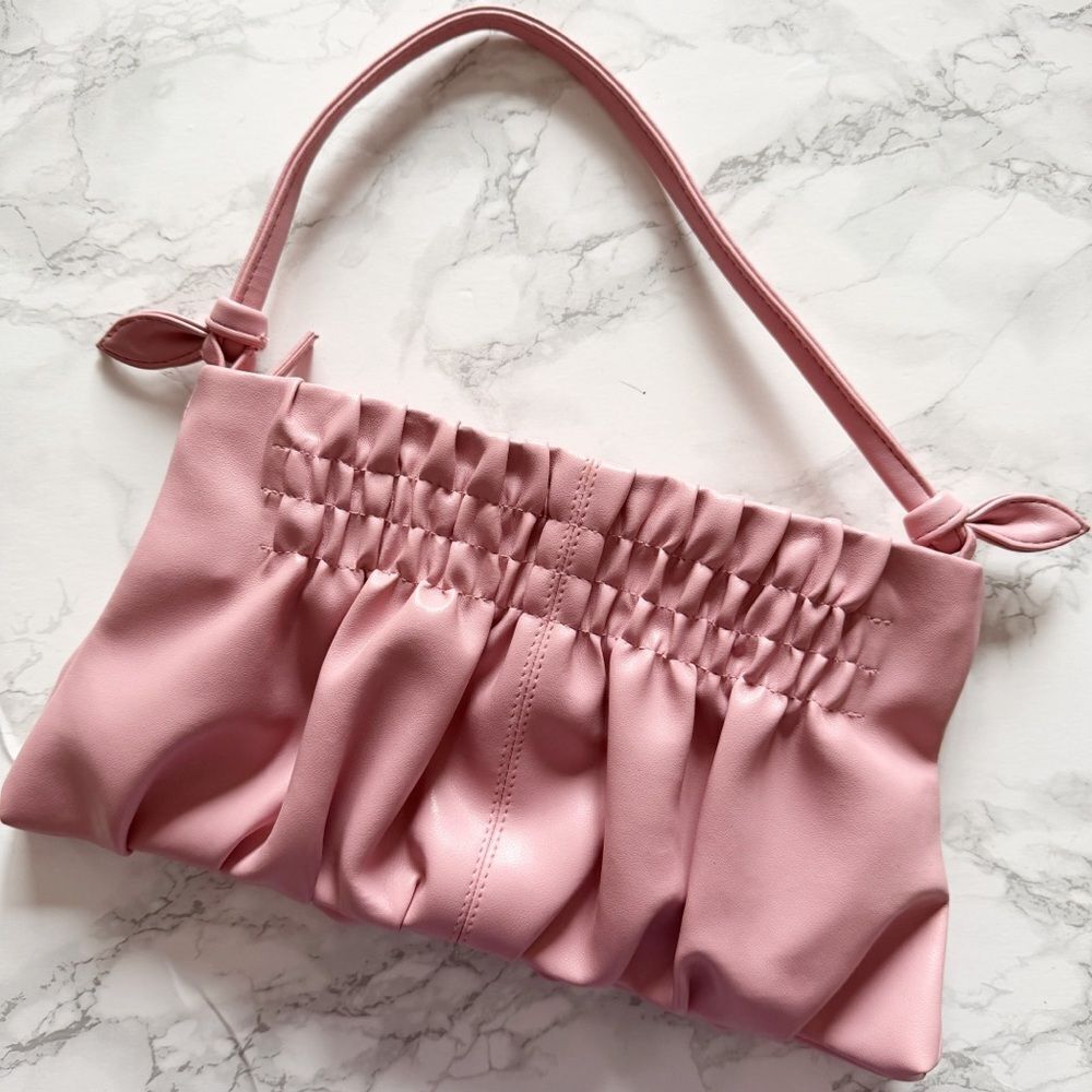 Victorias Secret faux leather smocked clutch handle bag